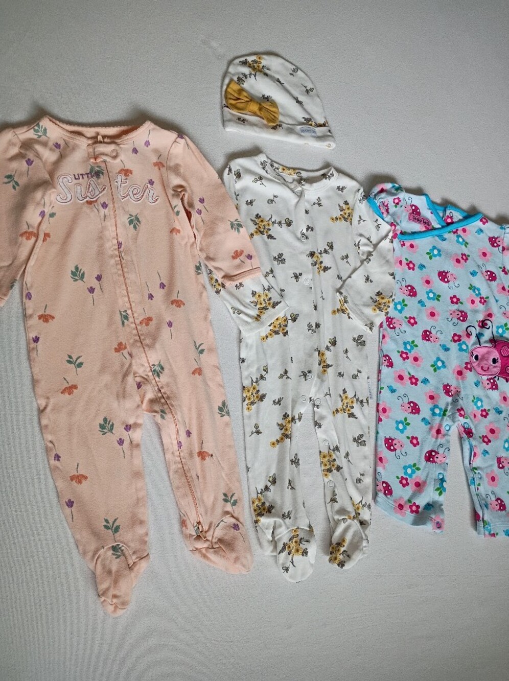 Lot of 3 Carter’s Footed Sleepers Shabby Chic Floral 6-9M Little Sister Neutral